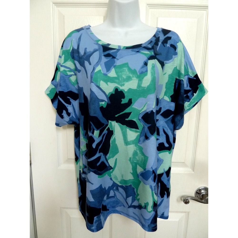 Chico's Size 2 Large Abstract Dolman Sleeve Blue Green Pullover Top